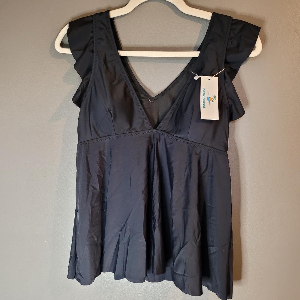 NEW Beachsissi Swim Top Womens Medium V Neck Tankini Top Ruffled Shoulder - Picture 2 of 7